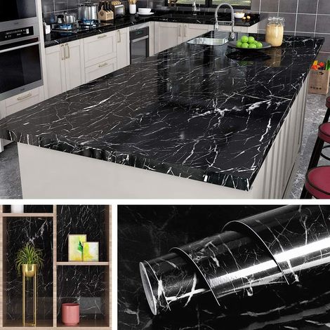 Papier Peint Adhésif Marbre Noir avec Veine Blanc de 60CM5M Rouleau Adhésif Décoratif Amovible Lavable Étanche Stickers Meubles pour Salle de Bain Bureau Étagère Plan de Travail (1/5)