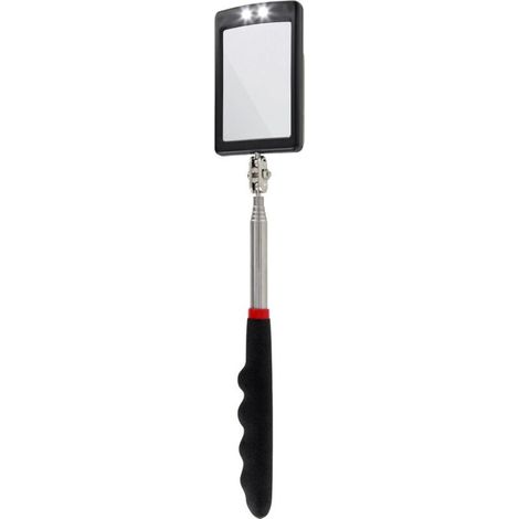 Miroir télescopique à LED ultra fin - Batterie incluse - Très clair - Extensible jusqu'à 88 cm - Double rotule - Poignée antidérapante (1/2)