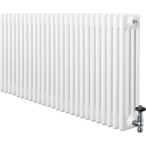 Traditional 4 Column Radiator & Valves - 600 x 1190mm - White (1/5)
