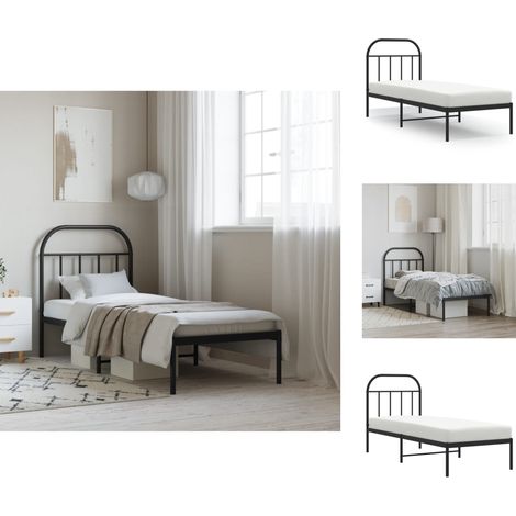 Betten & Bettgestelle - Living Bettgestell mit Kopfteil Metall Schwarz 75x190 cm (1/5)