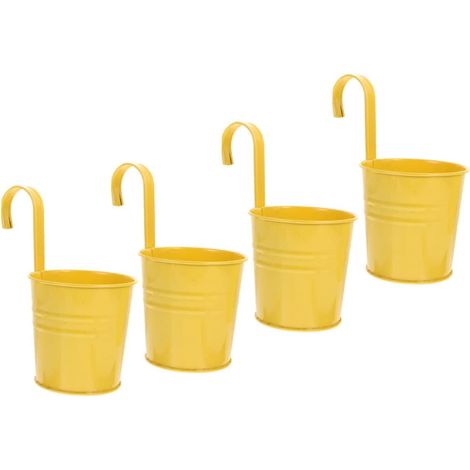 Lot De 4 Pots De Fleurs Suspendus - Crochet Amovible - Fer Robuste - Drainage Intégré - Balcon Jardin Terrasse - 18,5x10,5x10,5 Cm