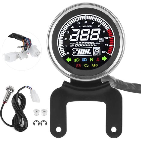 Compteur moto multifonction LCD numérique affichage digital vitesse tachymètre indicateur niveau carburant 12000 tr/min (1/5)