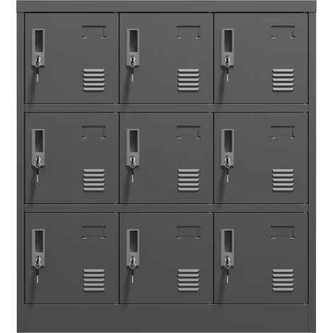Armoire de rangement métallique 9 portes noire pour bureau, école, salle de sport – Sécurisée avec serrure individuelle, H 100 x L 90 x P 40 cm (1/5)