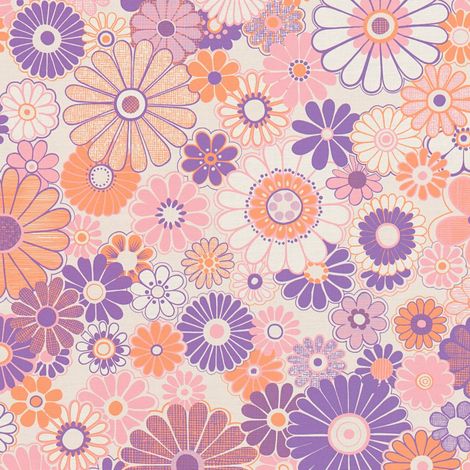 Retro Tapete Profhome 395351 heißgeprägte Vliestapete leicht strukturiert mit Blumen-Muster matt lila orange-braun rosa creme-weiß 4,5 m2