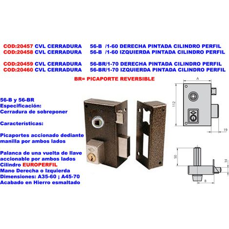 CVL 56-B/1-60 Serrure à cylindre peinte à droite