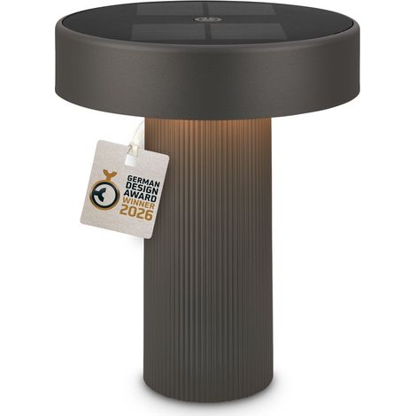Briloner LED Tischlampe Kabellos Ø16x20cm 1W 150lm 3000K Warmweiß Solar Anthrazit - Tischleuchte Wohnzimmer Flur Balkon