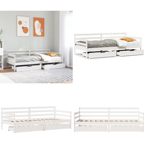 Tagesbett mit Schubladen Weiß 90x200 cm Kiefernholz - Kiefernholz - Schlafsofa (1/5)