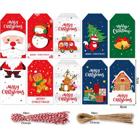 Etiquettes Cadeau Noel - 100 Pièces - 10 Modèles Différents - Pour Emballage Cadeaux et Décorations DIY - Avec Rubans Noël (1/5)