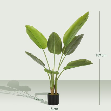 Bananier artificiel décoratif de 109 cm avec pot et feuilles pour intérieur, vert (1/5)