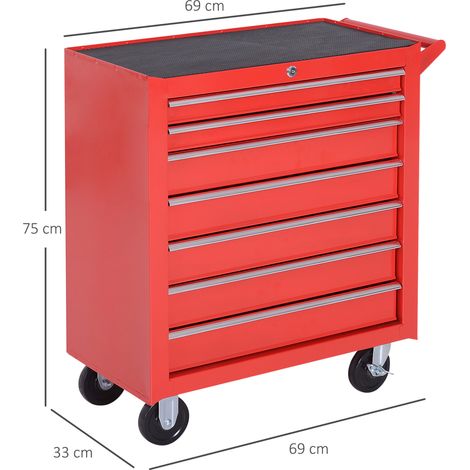 Werkzeugwagen, 2 kleine & 5 große Schubladen, Stahl, bis 150 kg, 69 x 33 x 75 cm, Rot (1/5)