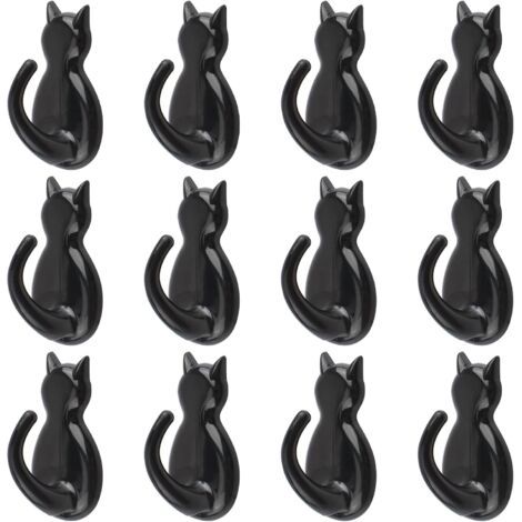 PA 12er-Pack selbstklebende Bademantelhaken aus Kunststoff, Handtuchhalter in Katzenform, Wandaufhänger für Küche, Schlafzimmer, Badezimmer (1/5)