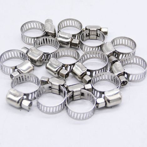 12Pcs Collier de Serrage Tuyau Ajustable en Acier Inoxydable avec tournevis pour Home Gaz (13–19 mm) (1/5)