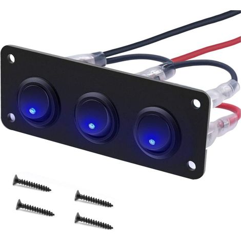 interrupteurs LED Bleu ronds à bascule 12-24V,Panneau de commutation de voiture,3 Gangs, Panneau de commutation 12V pour Voiture, Camion, Voitures de Course, Marine (1/5)