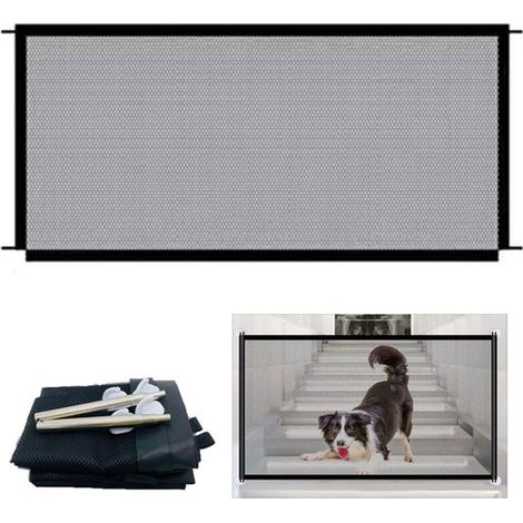 Valla para mascotas, Puerta plegable para mascotas, 11072cm, Incluye 4 ganchos y 2 barras de soporte, escaleras, Color negro (1/5)