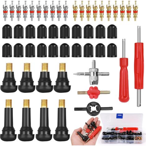 74 PCS Valve Pneu pour Remplacement, Valve Tubeless, pour Moto, vélo, climatisation, clé de soupape, Embout de soupape (1/5)