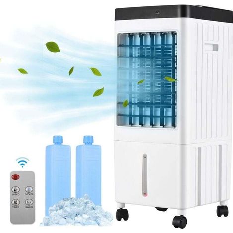 Ventilatore/condizionatore portatile, frigorifero evaporativo, 3 velocità, con timer di 7,5 ore e telecomando, ideale per casa, ufficio e camera studentesca.