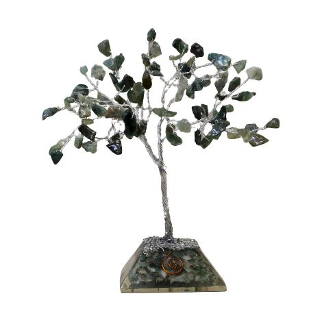 Arbre à pierres précieuses avec base en organite 80 pierres Agate mousse- Vendu par 1
