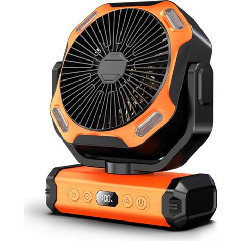 Ventilateur portable extérieur haute capacité avec batterie intégrée – Ventilateur de bureau, suspendu ou autonome idéal pour la pêche, le camping et les activités en plein air