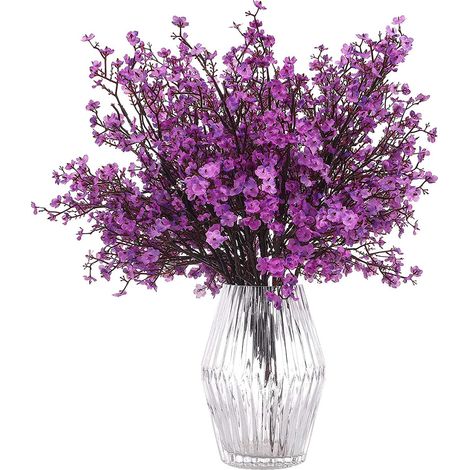Fleurs Artificielles Gypsophile - 6 Pièces - Longueur 50 Cm - Diamètre Tête Fleur 1,3 Cm - Pour Décoration Intérieure Bureau Mariage Salle De Bain - Violet (1/5)