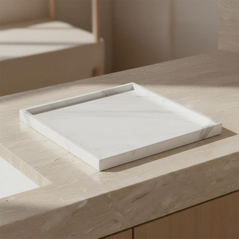 BATHBAZAAR - Plateau carré grand format blanc en marbre Italien (1/3)