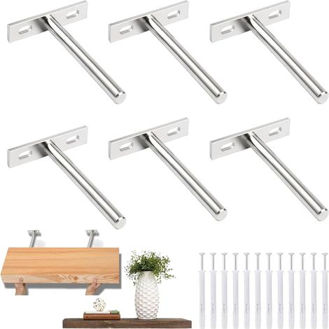 6 Pièces Supports en Métal pour Étagère Flottante, 128 mm Supports Étagères Flottante en Forme de T, Fixation Étagères Murale Invisible, avec Vis de Montage, pour Tablette Flottante (1/5)