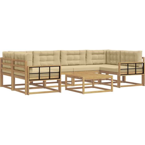 Conjunto de sofás de exterior con cojín 5 pcs y Beige vidaXL
