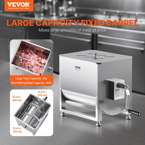Mélangeur à viande manuel, équipement de traitement de la viande avec réservoir fixe de 40 L, machine à mélanger pour chair à sauci… (1/5)