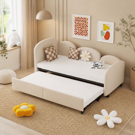Lit 90x200 cm beige – avec tiroir de rangement, sans matelas (1/5)
