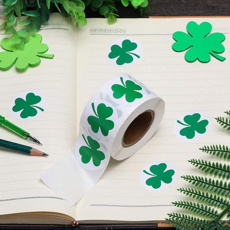 Kleeblatt-Aufkleberrolle zum St. Patrick's Day, selbstklebende Etiketten für Basteldekorationen, 50er-Packung (1/5)