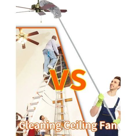 254 cm Teleskop-Staubwedel, Teleskop-Wolfskopf aus Mikrofaser, faltbar, flexibel, Edelstahlgriff, waschbar, ideal zum Reinigen von Deckenventilatoren und Spinnweben (1/4)