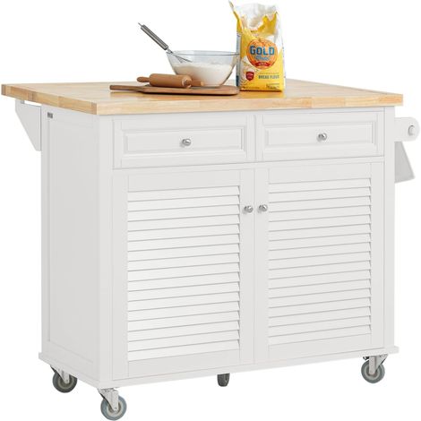 SoBuy FKW84-II-WN Kücheninsel mit 5 Rollen Küchenwagen mit erweiterbarer Arbeitsplatte Küchenschrank Servierwagen Sideboard auf Rollen weiß BHT ca. 115x94x46-71cm (1/5)
