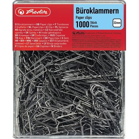 Clips metálicos HERLITZ de 32 mm - 1000 unidades, para oficina y hogar