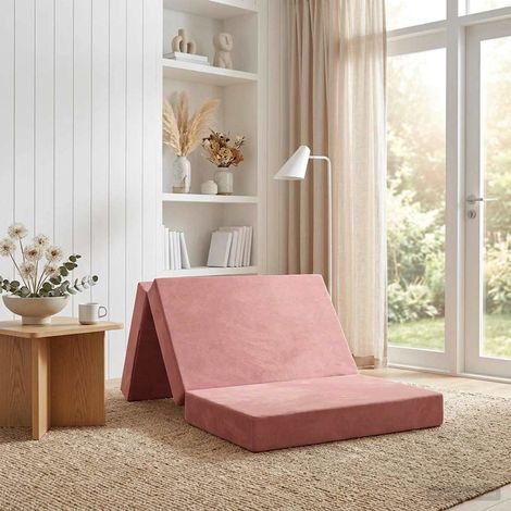 Canapé-lit pliable convertible en velours rose 100 x 67 x 45 cm - PANGIVO (1/5)