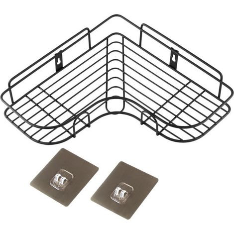 Porte-Shampoing D'Angle - Porte-Accessoires De Salle De Bain Murale Sans Perçage - Panier Métallique Noir - 36 X 26 X 5,5 Cm - 1 Pièce (1/5)