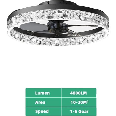 Plafonnier Ventilateur, Éclairage Ajustable, Fonctionnement Ultra Silencieux, Style B - Noir (1/2)