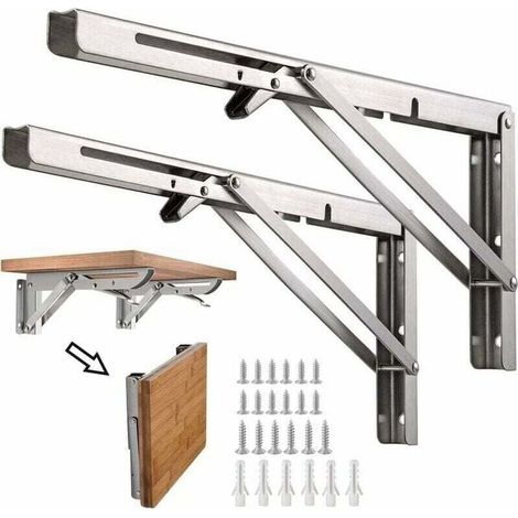 Support d' Étagères Pliable, JOLIGAEA 8" / 200mm Acier Inoxydable Equerre Rabattable Murale, Lot de 2 Lourds Support Console Pliable Rétractable Pour Garage établi, Charge Maximale: 40 kg/88lb (1/4)