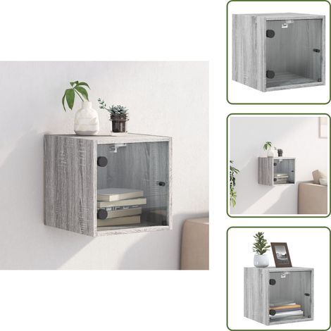 Comodino da camera da letto - vidaXL Comodino con Anta in Vetro Grigio Sonoma 35x37x35 cm - Comodino con piano stabile