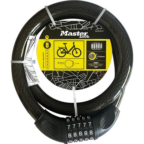 Master Lock 8282EURDPRO Antivol à câble pour vélo avec serrure à combinaison, câble de 1 m, noir