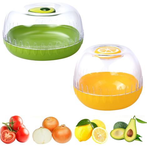 Paquete de dos cajas reutilizables para almacenar frutas y verduras con forma de limón. (1/4)