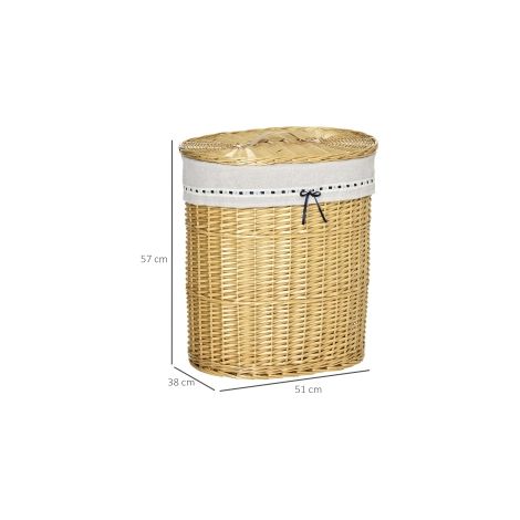 Panier à linge avec couvercle en osier 100L 51x38x57cm naturel, boîte à linge pour chambre & salle de bains (1/5)