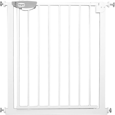 Naizy – Barrière de sécurité pour enfants sans perçage – Grille métallique – Largeur extensible 75-85 cm – Double verrouillage – Blanc