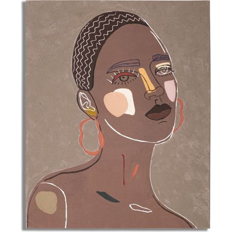 Dipinto su tela Tribal A ritratto di donna africana su fondo tortora 80x100 cm