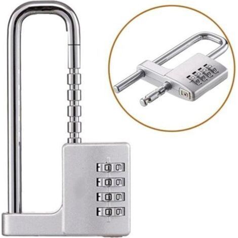 4 chiffres Cadenas à combinaison, cadenas à combinaison à, corps de 64 mm de large, anse longue rétractable en acier inoxydable de 9,7 cm, convient pour l'extérieur, l'école, la gym, les cas (1/5)