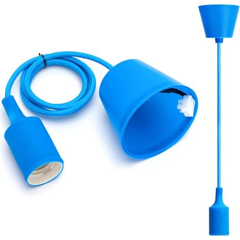 E27 Fassung, Pendelleuchte Esstisch, Höhenverstellbar, E27 Pendelleuchte mit 1m Kabel, Deckenmontage Hängeleuchte, Kinderlampe, DIY Dekobeleuchtung, Blau (1/5)