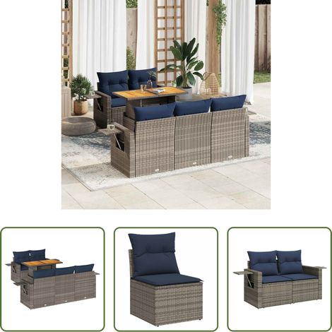 vidaXL Set Divano da Giardino 6 pz con Cuscini Grigio in Polyrattan (1/5)