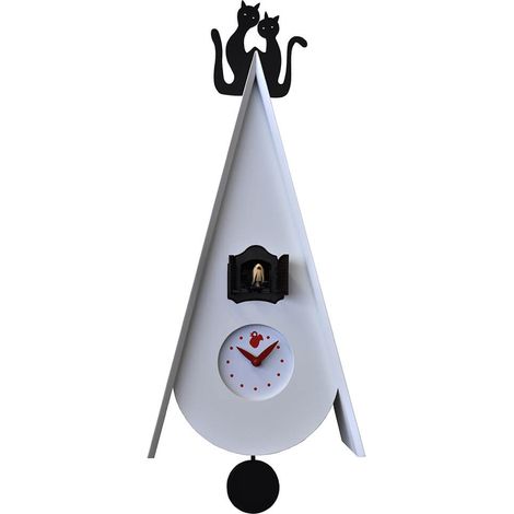 Orologio a Cucù da Parete 25X55X11Cm Pirondini Italia Gattini Bianco (1/2)