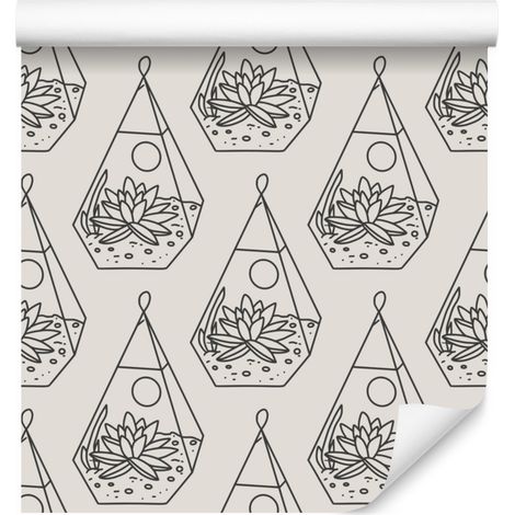 Papier peint cactus gris clair pour salon et chambre 50x1000 cm (1/5)