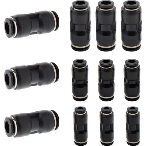 12 Pièces Raccords Rapides Pneumatiques,Union Droite en Plastique Connect, Noir Pousser le Connecteur Rapide, Convient pour L'équipement Trachéal (1/4)