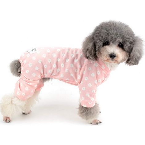 Chiot Pyjama Mignon Marguerites et Fleurs Coton Vêtements de Travail Pyjama Chiot Pyjama avec Pantalon Chien Chat 4 Jambe Combinaison Pyjama pour Toutes les Saisons Rose M (1/4)