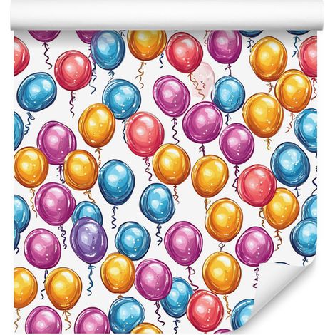 Papier peint Ballons d'anniversaire Blanc, Bleu et Violet 50x1000 cm (1/5)